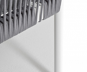 Канны угловой модуль плетеный из роупа, каркас алюминий белый муар, роуп светло-серый круглый, ткань светло-серая