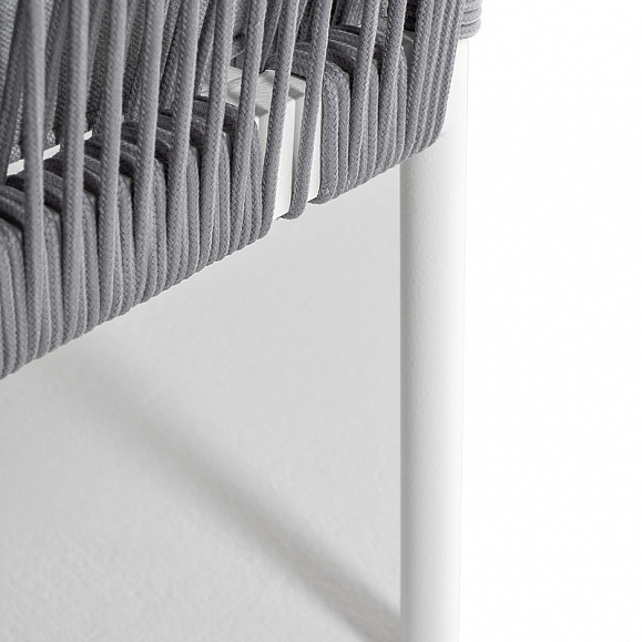 Канны угловой модуль плетеный из роупа, каркас алюминий белый муар, роуп светло-серый круглый, ткань светло-серая фото 7