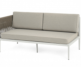 Касабланка правый модуль плетеный из роупа, каркас алюминий светло-серый (RAL7035) муар, роуп серо-коричневый 23мм, ткань бежевая 15052