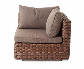 Модуль диванный угловой Лунго 4SIS из искусственного ротанга, цвет коричневый с подушками