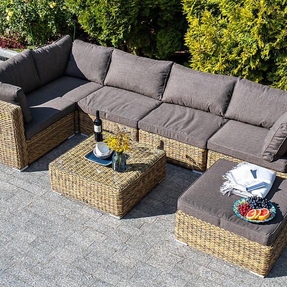 Лунго трансформирующаяся лаунж-зона из искусственного ротанга (гиацинт), цвет соломенный фото 1