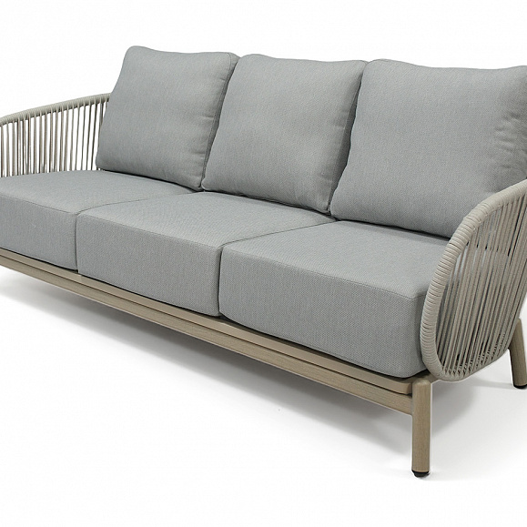 Прато диван трехместный из искусственного ротанга, цвет светло-серый, каркас под дерево (холодно-бежевый) фото 1