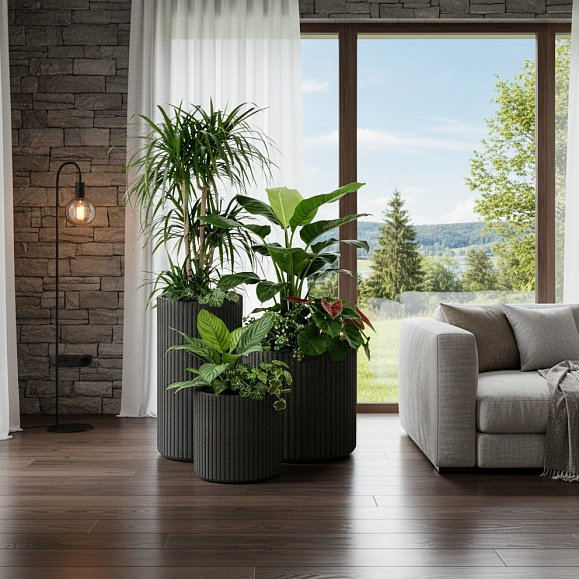 Кашпо TERRAFAKTURA Рифлоу D40H40 Базальт фото 7