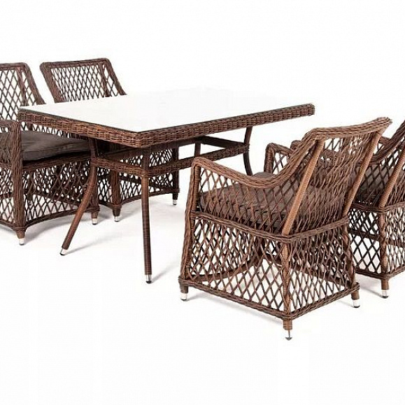 Обеденная группа Латте-140 L 4SIS из искусственного ротанга, цвет коричневый фото 1
