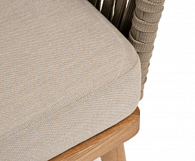 Мальорка диван 3-местный плетеный из роупа, основание дуб, роуп серо-коричневый 23мм, ткань бежевая 15052