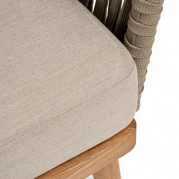 Мальорка диван 3-местный плетеный из роупа, основание дуб, роуп серо-коричневый 23мм, ткань бежевая 15052 фото 5