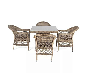 Плетеная обеденная группа Сицилия 4SIS из искусственного ротанга, цвет соломенный