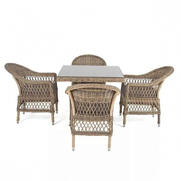 Плетеная обеденная группа Сицилия 4SIS из искусственного ротанга, цвет соломенный фото 2