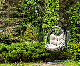 Венеция подвесное кресло-кокон из искусственного ротанга, цвет серый с бежевой подушкой