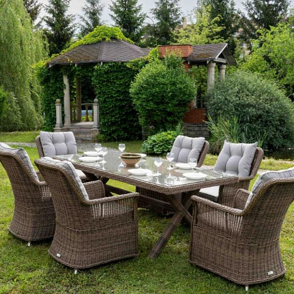 Обеденный комплект Victor Royal Family из искусственного ротанга c 6 креслами, цвет коричневый фото 1