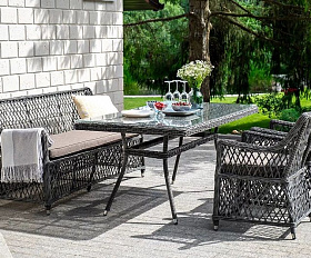 Плетеная обеденная группа Катания 4SIS из искусственного ротанга, цвет графит
