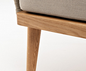 Мальорка диван 3-местный плетеный из роупа, основание дуб, роуп серо-коричневый 23мм, ткань бежевая 15052