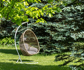 Флоренция подвесное кресло-кокон из искусственного ротанга, цвет соломенный с серой подушкой