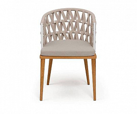 Стул Диего 4SIS плетеный из роупа, основание дуб каркас из стали белый муар, роуп бежевый круглый, ткань бежевая 52