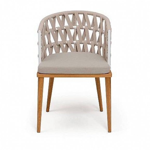 Стул Диего 4SIS плетеный из роупа, основание дуб каркас из стали белый муар, роуп бежевый круглый, ткань бежевая 52 фото 2