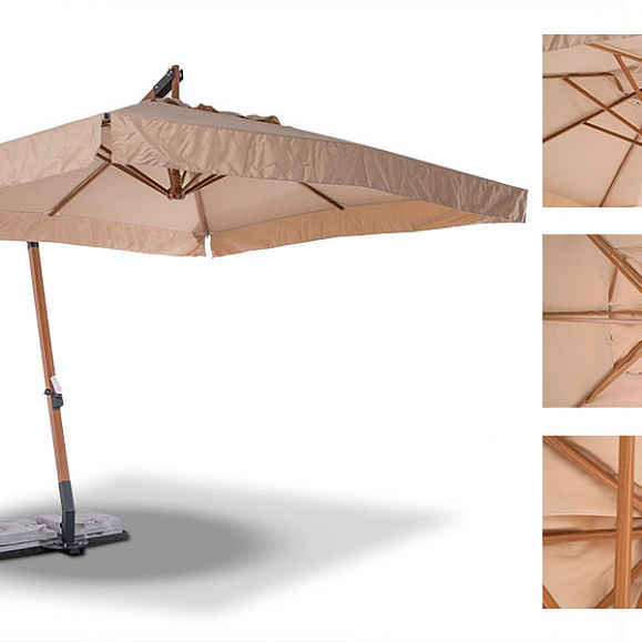 Корсика зонт уличный 3х3м на боковой алюминиевой опоре, цвет под дерево фото 2