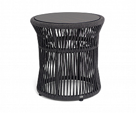 Романо журнальный стол из HPL круглый Ø45 H47, каркас из алюминия черный муар, цвет черный мрамор, роуп темно серый круглый