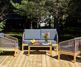 Лаунж-зона 4-местная Канны 4SIS из роупа (веревки), основание дуб, цвет коричневый