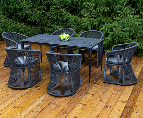 Романо обеденная группа на 6 персон, каркас темно-серый, роуп темно-серый