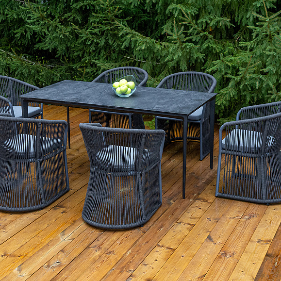 Романо обеденная группа на 6 персон, каркас темно-серый, роуп темно-серый фото 3