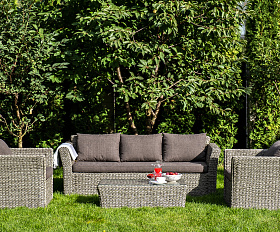 Капучино лаунж-зона из искусственного ротанга (гиацинт), цвет серый