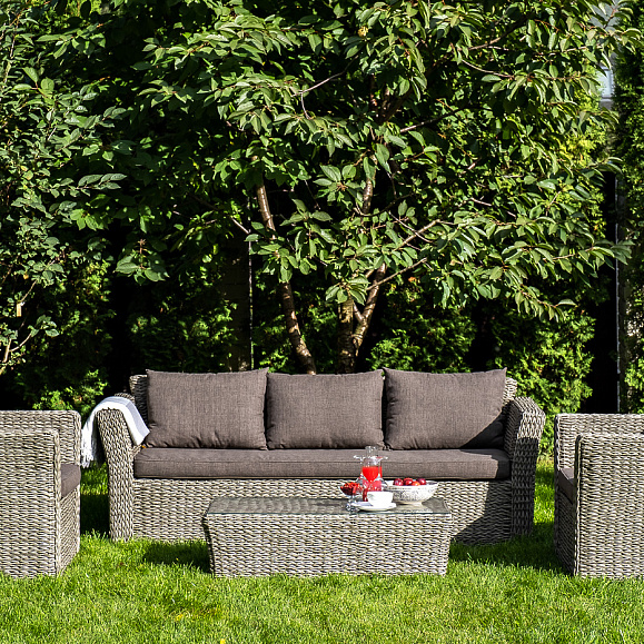 Капучино лаунж-зона из искусственного ротанга (гиацинт), цвет серый фото 5