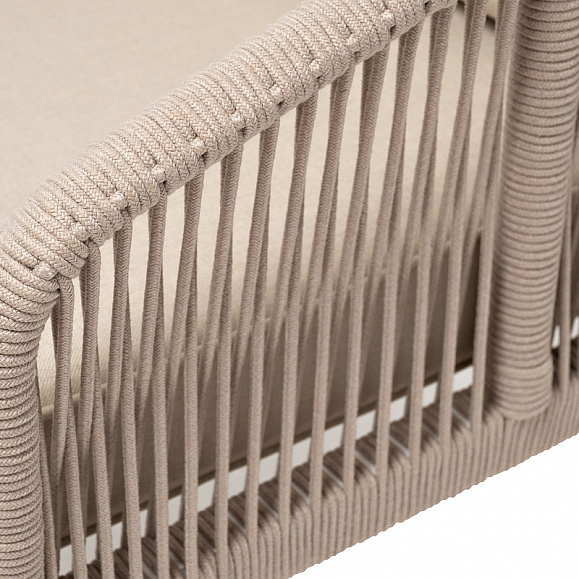 Канны диван 2-местный плетеный из роупа, каркас алюминий белый муар, роуп бежевый круглый, ткань бежевая 15052 фото 4