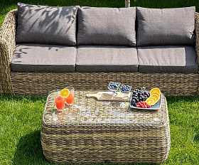 Диван трехместный Кальяри 4SIS из искусственного ротанга (гиацинт), цвет соломенный