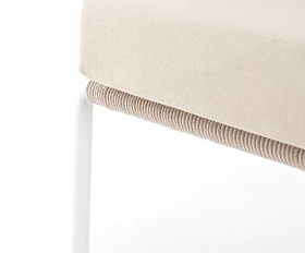 Диван двухместный Милан 4SIS из роупа (веревки), каркас алюминий белый, роуп бежевый круглый, ткань бежевая