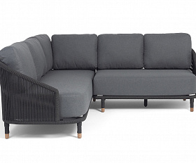 Верона диван модульный плетеный из роупа, каркас алюминий темно-серый (RAL7024) муар, роуп темно-серый круглый, ткань темно-серая 027