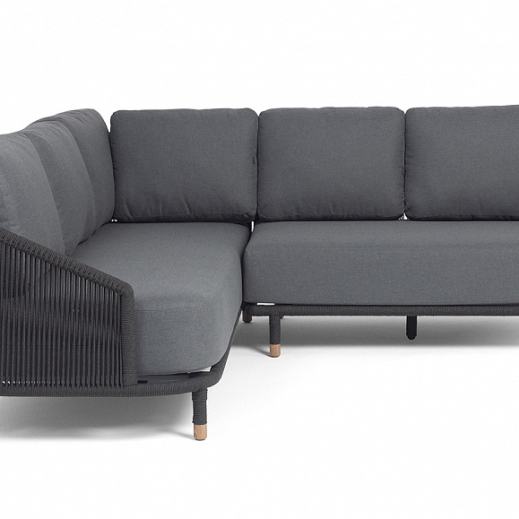 Верона диван модульный плетеный из роупа, каркас алюминий темно-серый (RAL7024) муар, роуп темно-серый круглый, ткань темно-серая 027 фото 3