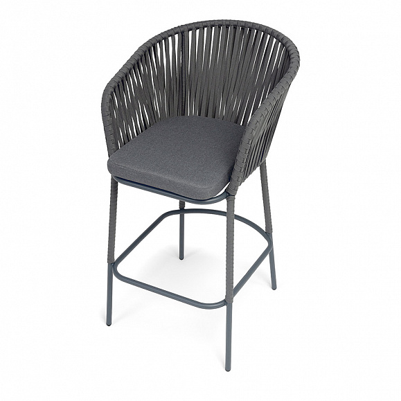 Бордо стул барный плетеный из роупа, каркас из стали темно-серый (RAL7024) муар, роуп серый 15мм, ткань темно-серая 027 NEW фото 4