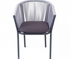 Плетеный стул Марсель 4SIS из роупа (веревки), цвет светло-серый, каркас темно-серый