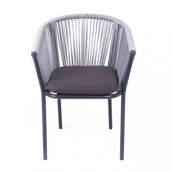 Плетеный стул Марсель 4SIS из роупа (веревки), цвет светло-серый, каркас темно-серый фото 2