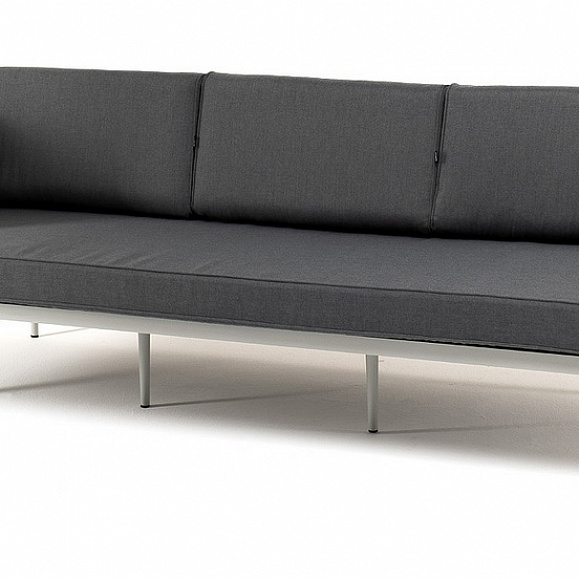 Касабланка диван 3-местный плетеный из роупа, каркас алюминий светло-серый (RAL7035) муар, роуп серо-коричневый 23мм, ткань серая 017 фото 1