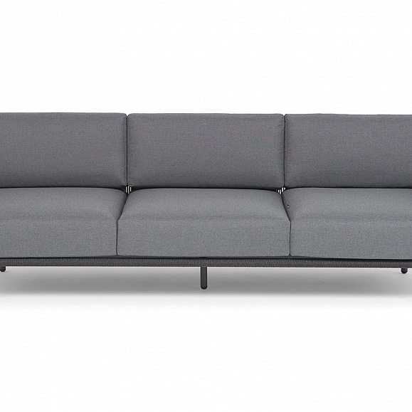 Джелло диван 3-местный плетеный из роупа, каркас алюминий темно-серый (RAL7024) муар, роуп темно-серый круглый, ткань темно-серая 027 фото 3