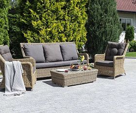 Лаунж-зона Гляссе 4SIS из искусственного ротанга, цвет соломенный