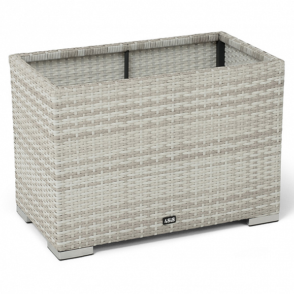 Лунго кашпо для цветов большое плетеное из искусственного ротанга, цвет бежевый фото 3