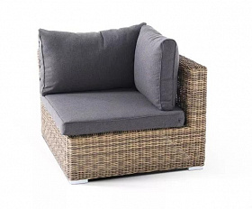 Модуль диванный угловой Лунго 4SIS из искусственного ротанга, цвет соломенный с подушками