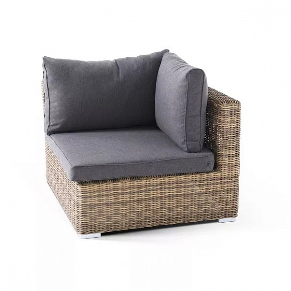Модуль диванный угловой Лунго 4SIS из искусственного ротанга, цвет соломенный с подушками фото 3