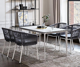 Обеденная группа Малага 4SIS на 4 персоны со стульями "Марсель", каркас белый, роуп светло-серый