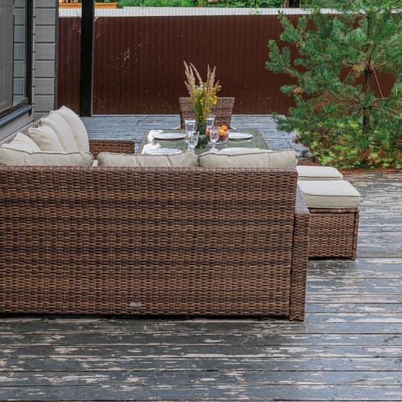 Угловой комплект Zorro Wood Royal Family из искусственного ротанга, цвет коричневый фото 5