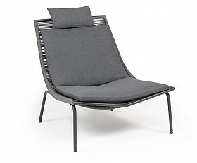 Авиньон кресло плетеное из роупа, каркас алюминий серый (RAL7022) муар, роуп серый круглый, ткань темно-серая 027