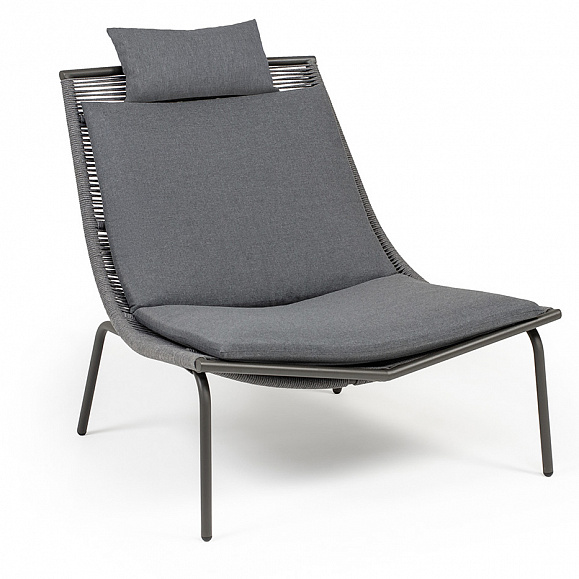 Авиньон кресло плетеное из роупа, каркас алюминий серый (RAL7022) муар, роуп серый круглый, ткань темно-серая 027 фото 3