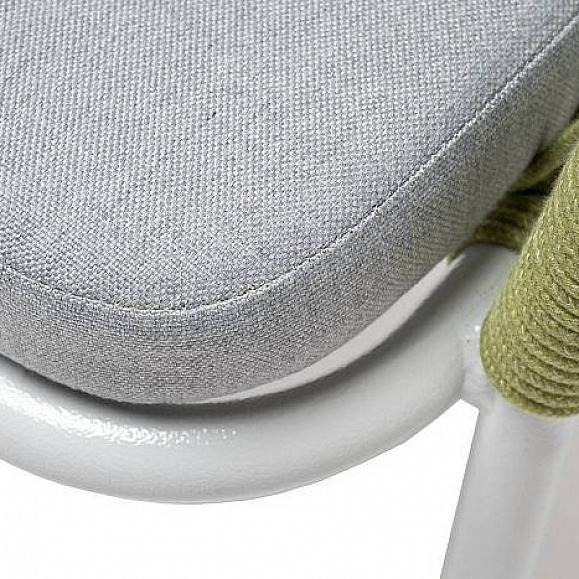Стул Лион 4SIS плетеный из роупа, каркас из стали светло-серый (RAL7035) муар, роуп салатовый меланж круглый, ткань светло-серая фото 2