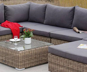 Лаунж-зона трансформирующаяся Лунго 4SIS из искусственного ротанга, цвет соломенный