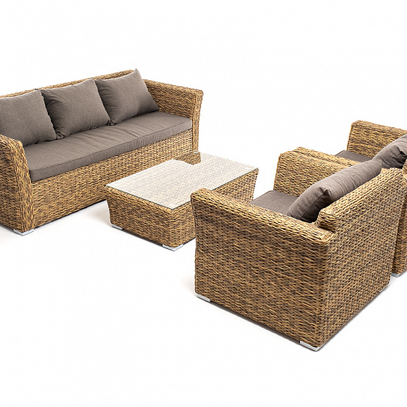 Капучино лаунж-зона из искусственного ротанга (гиацинт), цвет соломенный фото 3