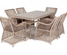 Плетеная обеденная группа Латте-160 L 4SIS из искусственного ротанга, цвет бежевый