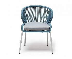 Стул Милан 4SIS плетеный из роупа, каркас алюминий светло-серый (RAL7035) муар, роуп бирюзовый круглый, ткань светло-серая