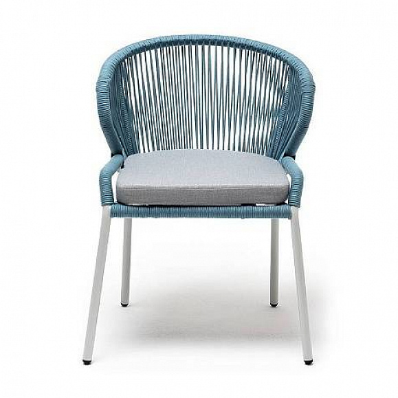 Стул Милан 4SIS плетеный из роупа, каркас алюминий светло-серый (RAL7035) муар, роуп бирюзовый круглый, ткань светло-серая фото 2